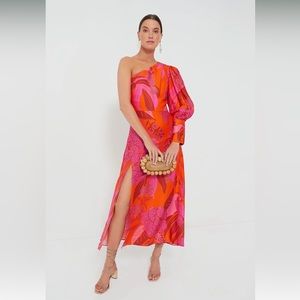 Dewdrop Floral Red One Shoulder Midi Dress by Farm Rio